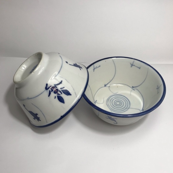 Rare Chinese Blue White Floral Porcelain Rice Noodle Bowls-Vintage set of 2 - Picture 8 of 8